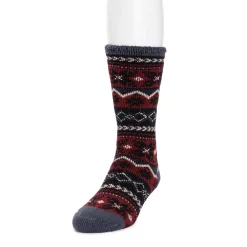 Men's MUK LUKS Heat Retainers Solid Thermal Socks -Outdoor Clothing Sales 3052441 Navy Crimson Fairisle