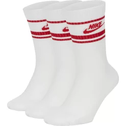 Men's Nike Everyday Essential 3-pack Striped Crew Socks -Outdoor Clothing Sales 3708366 White University Red