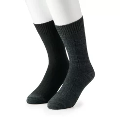 Cuddl Duds Socks For Men 2-Pack Twist Ribbed Crew Socks -Outdoor Clothing Sales 3768491 Solid Black