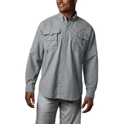 Men's Columbia PFG Bahama II Long Sleeve Woven Shirt -Outdoor Clothing Sales 3841979 Cool Gray