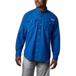 Men's Columbia PFG Bahama II Long Sleeve Woven Shirt -Outdoor Clothing Sales 3841979 Vivid Blue