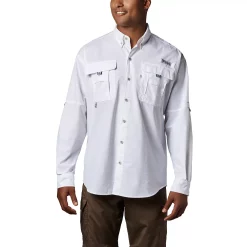 Men's Columbia PFG Bahama II Long Sleeve Woven Shirt -Outdoor Clothing Sales 3841979 White