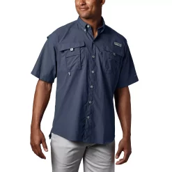 Men's Columbia PFG Bahama II Short Sleeve Woven Shirt -Outdoor Clothing Sales 3842033 Collegiate Navy