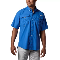 Men's Columbia PFG Bahama II Short Sleeve Woven Shirt -Outdoor Clothing Sales 3842033 Vivid Blue