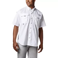 Men's Columbia PFG Bahama II Short Sleeve Woven Shirt -Outdoor Clothing Sales 3842033 White