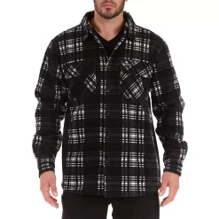 Men's Smith's Workwear Sherpa-Lined Plaid Microfleece Shirt Jacket -Outdoor Clothing Sales 4134567 Black White