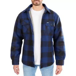 Men's Smith's Workwear Sherpa-Lined Plaid Microfleece Shirt Jacket -Outdoor Clothing Sales 4134567 Blue Black