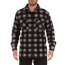 Men's Smith's Workwear Sherpa-Lined Plaid Microfleece Shirt Jacket -Outdoor Clothing Sales 4134567 Grey Black