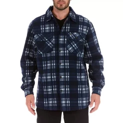 Men's Smith's Workwear Sherpa-Lined Plaid Microfleece Shirt Jacket -Outdoor Clothing Sales 4134567 Navy White