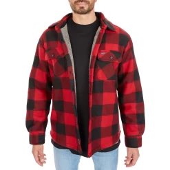 Men's Smith's Workwear Sherpa-Lined Plaid Microfleece Shirt Jacket -Outdoor Clothing Sales 4134567 New Red Black