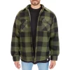 Men's Smith's Workwear Sherpa-Lined Plaid Microfleece Shirt Jacket -Outdoor Clothing Sales 4134567 Olive Black