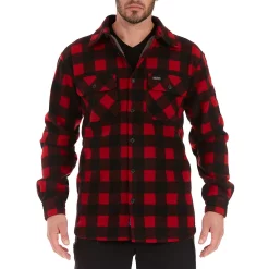 Men's Smith's Workwear Sherpa-Lined Plaid Microfleece Shirt Jacket -Outdoor Clothing Sales 4134567 Red Black