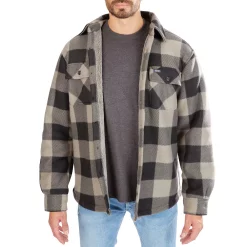 Men's Smith's Workwear Sherpa-Lined Plaid Microfleece Shirt Jacket -Outdoor Clothing Sales 4134567 Stone Black