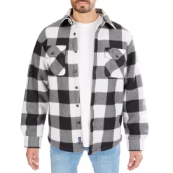 Men's Smith's Workwear Sherpa-Lined Plaid Microfleece Shirt Jacket -Outdoor Clothing Sales 4134567 White Black