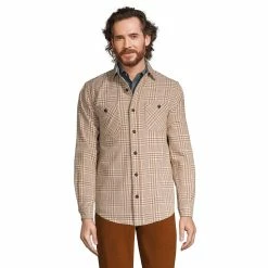 Men's Lands' End Traditional-Fit Rugged Flannel Button-Down Shirt -Outdoor Clothing Sales 4423080 Brown Glen Check