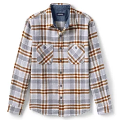 Men's Lands' End Traditional-Fit Rugged Flannel Button-Down Shirt -Outdoor Clothing Sales 4423080 Cement Heather Plaid