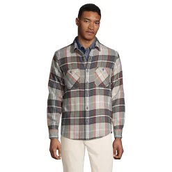 Men's Lands' End Traditional-Fit Rugged Flannel Button-Down Shirt -Outdoor Clothing Sales 4423080 Charcoal Plaid