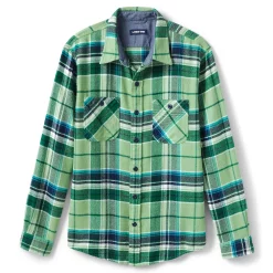 Men's Lands' End Traditional-Fit Rugged Flannel Button-Down Shirt -Outdoor Clothing Sales 4423080 Green Plaid