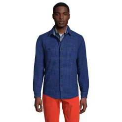 Men's Lands' End Traditional-Fit Rugged Flannel Button-Down Shirt -Outdoor Clothing Sales 4423080 Navy Houndstooth