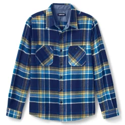Men's Lands' End Traditional-Fit Rugged Flannel Button-Down Shirt -Outdoor Clothing Sales 4423080 Navy Plaid