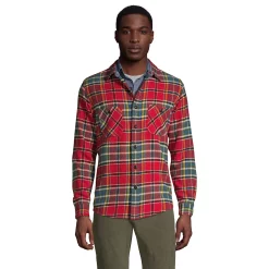 Men's Lands' End Traditional-Fit Rugged Flannel Button-Down Shirt -Outdoor Clothing Sales 4423080 Rich Red Multi Plaid