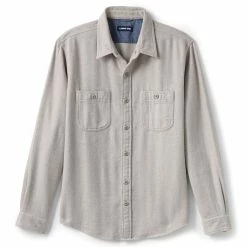 Men's Lands' End Traditional-Fit Rugged Flannel Button-Down Shirt -Outdoor Clothing Sales 4423080 Stone Gray Herringbone