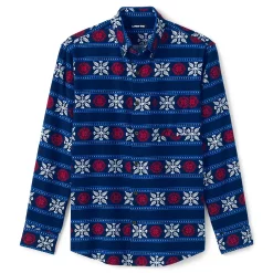 Men's Lands' End Traditional-Fit Printed Flagship Flannel Button-Down Shirt -Outdoor Clothing Sales 4430404 Deep Sea Navy Fairisle