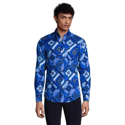 Men's Lands' End Traditional-Fit Printed Flagship Flannel Button-Down Shirt -Outdoor Clothing Sales 4430404 Navy Prosperity Quilt