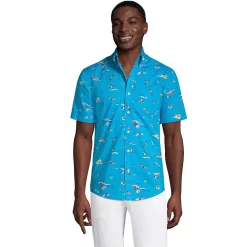 Men's Lands' End Traditional-Fit Essential Lightweight Poplin Button-Down Shirt -Outdoor Clothing Sales 4549026 Blue Beach Scenic