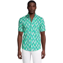 Men's Lands' End Traditional-Fit Essential Lightweight Poplin Button-Down Shirt -Outdoor Clothing Sales 4549026 Green Tropical Bird