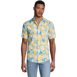 Men's Lands' End Traditional-Fit Essential Lightweight Poplin Button-Down Shirt -Outdoor Clothing Sales 4549026 Pink Citrus Palm