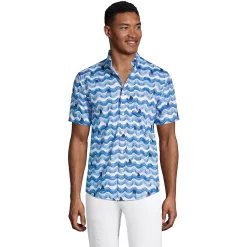 Men's Lands' End Traditional-Fit Essential Lightweight Poplin Button-Down Shirt -Outdoor Clothing Sales 4549026 White Shark Waves