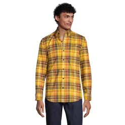 Men's Lands' End Traditional-Fit Flagship Flannel Shirt -Outdoor Clothing Sales 4549519 Athletic Gold Plaid