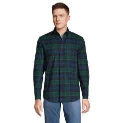 Men's Lands' End Traditional-Fit Flagship Flannel Shirt -Outdoor Clothing Sales 4549519 Green Blackwatch
