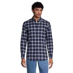 Men's Lands' End Traditional-Fit Flagship Flannel Shirt -Outdoor Clothing Sales 4549519 Navy Ivory Plaid