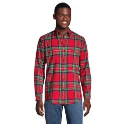 Men's Lands' End Traditional-Fit Flagship Flannel Shirt -Outdoor Clothing Sales 4549519 Rich Red Plaid