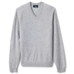 Men's Lands' End Fine-Gauge Cashmere V-neck Sweater -Outdoor Clothing Sales 4552780 Light Gray Heather