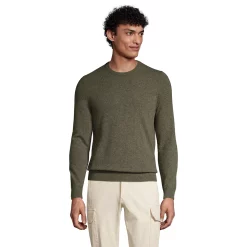Men's Lands' End Fine-Gauge Cashmere Crewneck Sweater -Outdoor Clothing Sales 4552782 Forest Moss Heather