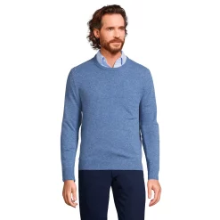 Men's Lands' End Fine-Gauge Cashmere Crewneck Sweater -Outdoor Clothing Sales 4552782 Medium Blue Heather