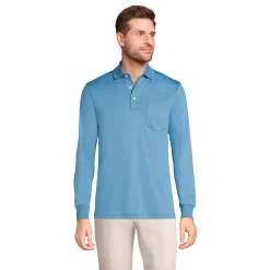 Men's Lands' End Classic-Fit Super Soft Supima Pocket Polo -Outdoor Clothing Sales 4561437 Muted Blue