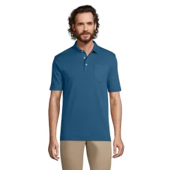 Men's Lands' End Super Soft Supima Pocket Polo -Outdoor Clothing Sales 4561620 Evening Blue