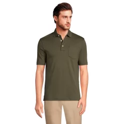 Men's Lands' End Super Soft Supima Pocket Polo -Outdoor Clothing Sales 4561620 Forest Moss