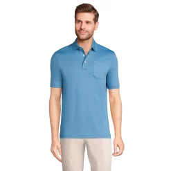 Men's Lands' End Super Soft Supima Pocket Polo -Outdoor Clothing Sales 4561620 Muted Blue