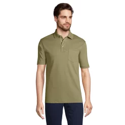 Men's Lands' End Super Soft Supima Pocket Polo -Outdoor Clothing Sales 4561620 Simply Olive