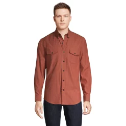 Men's Lands' End Traditional-Fit Comfort-First Lightweight Plaid Flannel Button-Down Shirt -Outdoor Clothing Sales 4562701 Orange Herringbone