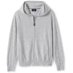 Men's Lands' End Cashmere Full-Zip Sweater Hoodie -Outdoor Clothing Sales 4562866 Light Gray Heather