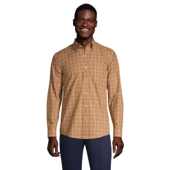 Men's Lands' End Traditional-Fit No-Iron Twill Button-Down Shirt 14 Men's Lands' End Traditional-Fit No-Iron Twill Button-Down Shirt -Outdoor Clothing Sales 4563306 Brown Windowpane