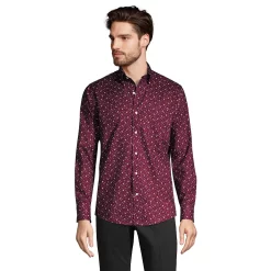 Big & Tall Lands' End Traditional-Fit No-Iron Twill Button-Down Shirt -Outdoor Clothing Sales 4563309 Burgundy Geo Paisley