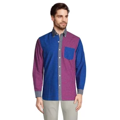 Men's Lands' End Button-Down Sail Rigger Oxford Button-Down Shirt -Outdoor Clothing Sales 4563318 Gingham Colorblock
