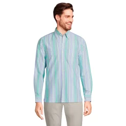 Men's Lands' End Button-Down Sail Rigger Oxford Button-Down Shirt -Outdoor Clothing Sales 4563318 Green Multi Stripe